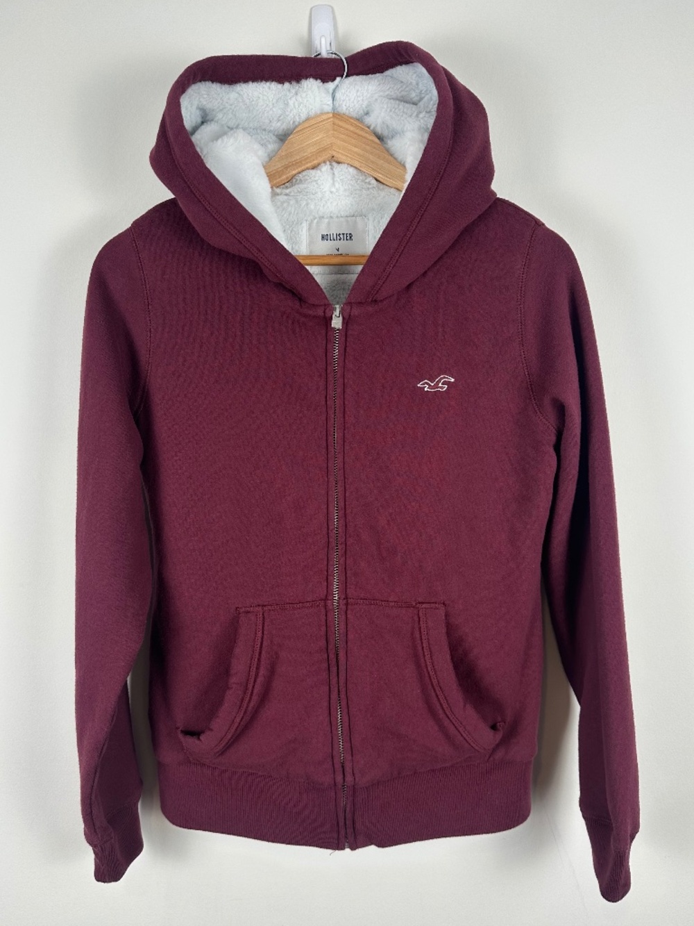 Hollister Burgundy Faux Fur Lined Full Zip Hoodie Women's Medium
